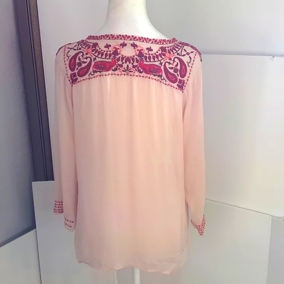 Johnny Was Woman's Sheer Light Pink Paisley Embroidered Blouse Size M - Picture 8 of 10